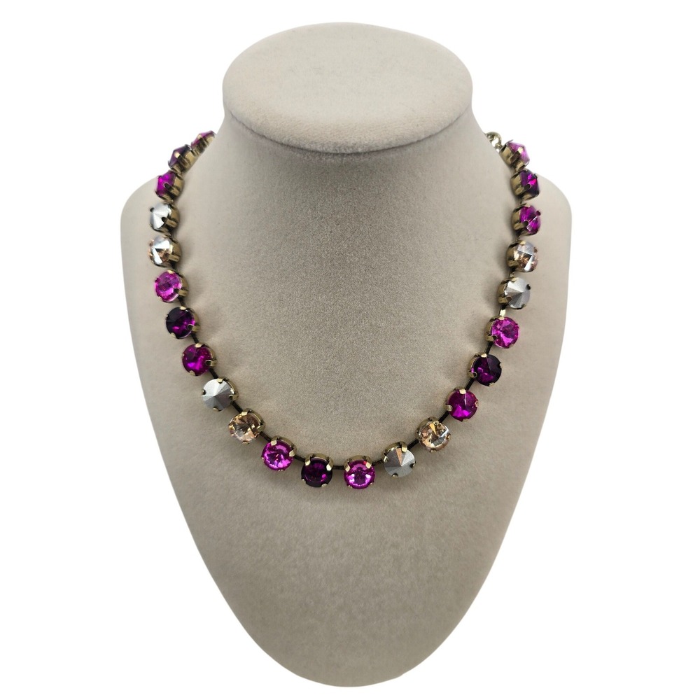 Necklace Womens OS Riviera Crystal Pink Purple Gold Key Charm EUC